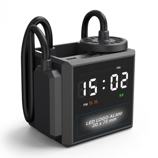 268301 YAKAMOZ SİYAH MASAÜSTÜ IŞIKLI SAAT VE ŞARJ STANDI