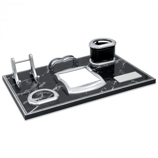 487834 ASİL SİYAH-GÜMÜŞ MERMER DESENLİ MASA SETİ