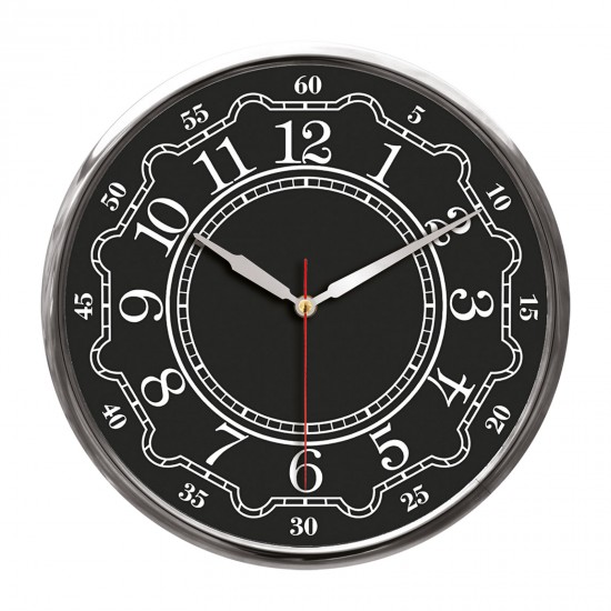 5019234 THOR707 SİYAH-GÜMÜŞ METAL ÇERÇEVE DUVAR SAATİ (320MM)